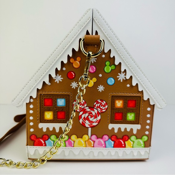 Loungefly Stitch Shoppe Disney Minnie Mouse Gingerbread House Crossbody Bag - Picture 4 of 11